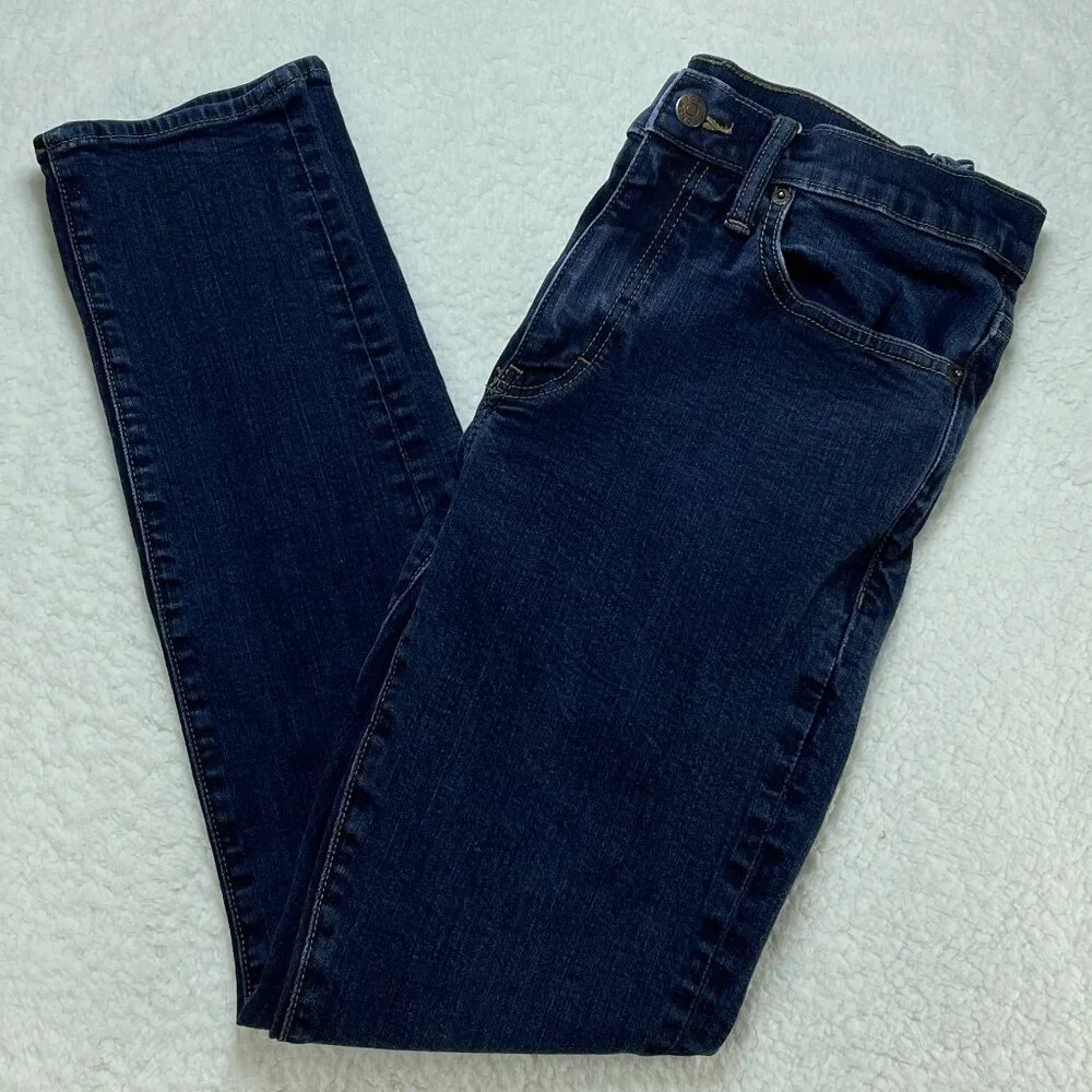 J Crew Jeans Mens Sz 32 Blue Flex Stretch Mid Rise Skinny Leg Dark Wash 31x29